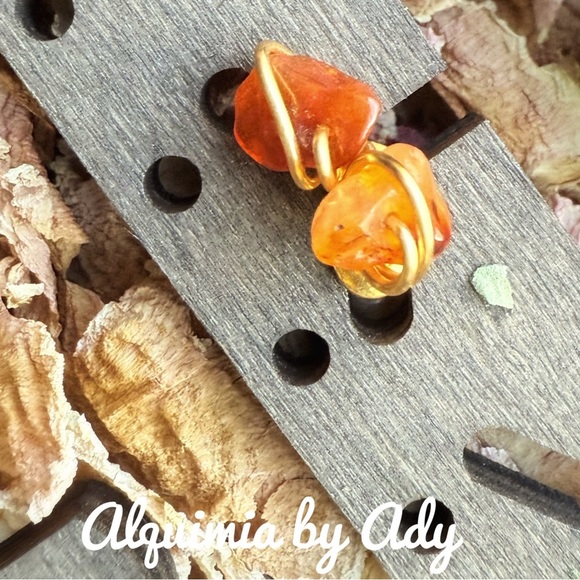Orange carnelian Stone Earrings with Gold Wire - Picture 1 of 1